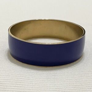 J. Crew Dark Cobalt Blue Gold Tone Enamel Wide Thick Bangle Bracelet